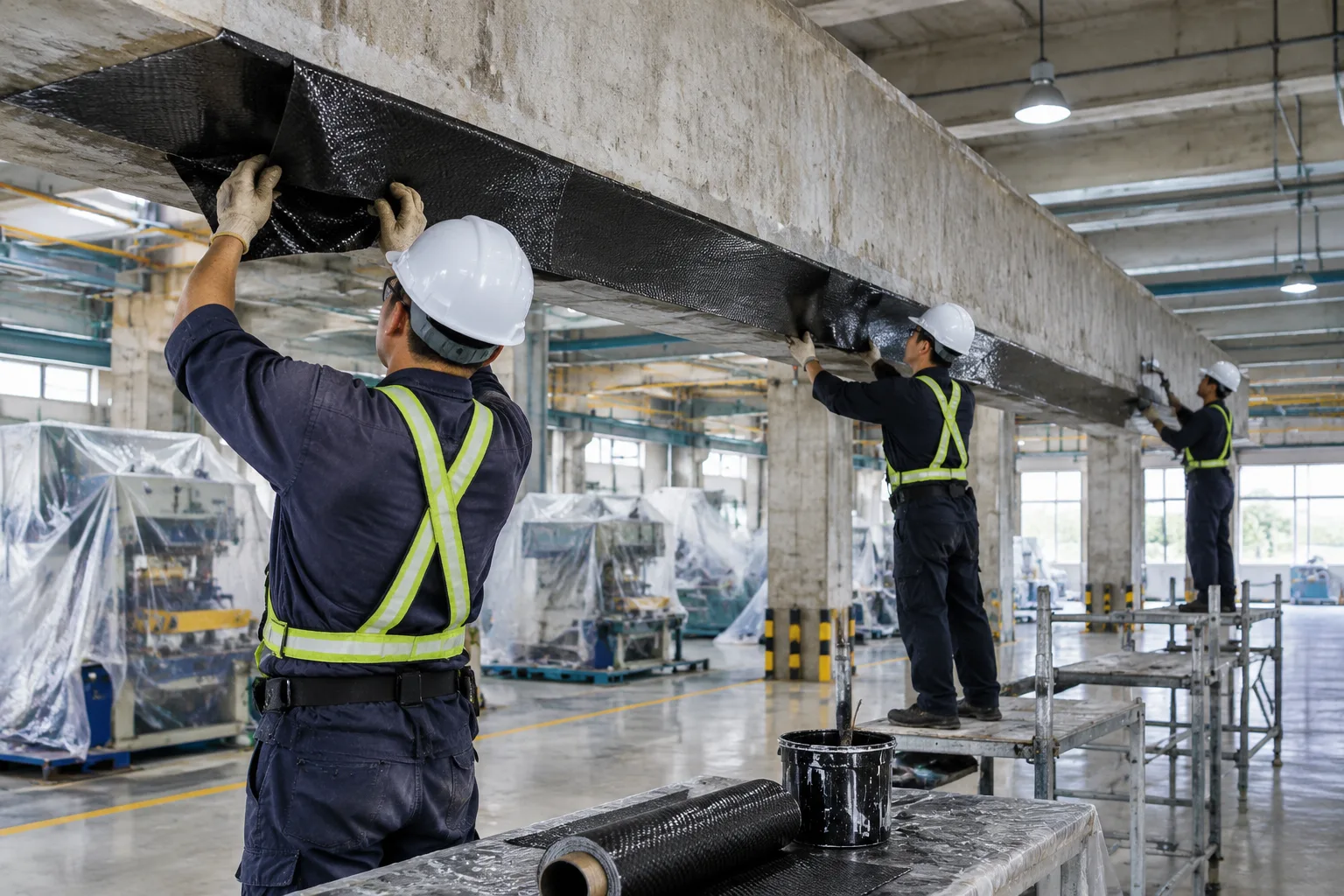 CFRP strengthening work on a concrete structure