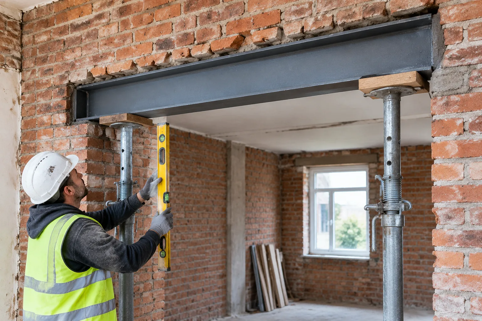 Load-bearing wall conversion with a new transfer beam